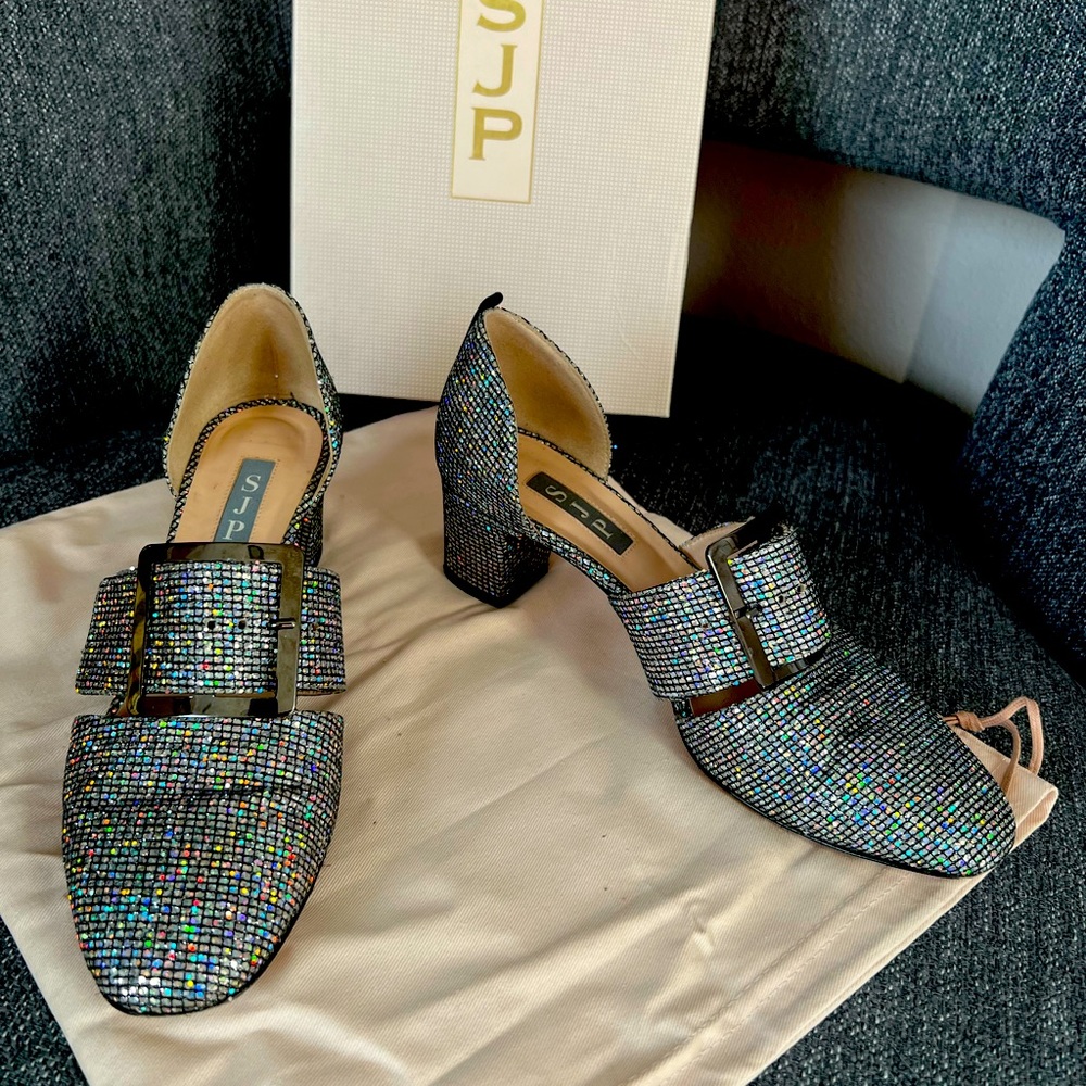 SJP Sarah Jessica Parker Anahita Scintillate Sparkle Mary Jane Pumps EU 37
